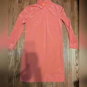 Pure Silk Coral Shirt Dress XS New